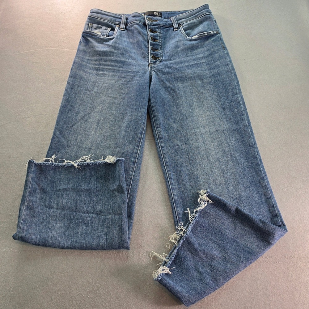 Kut from the Kloth Charlotte Fab Ab Culotte Jeans Blue High Rise Button Fly 10